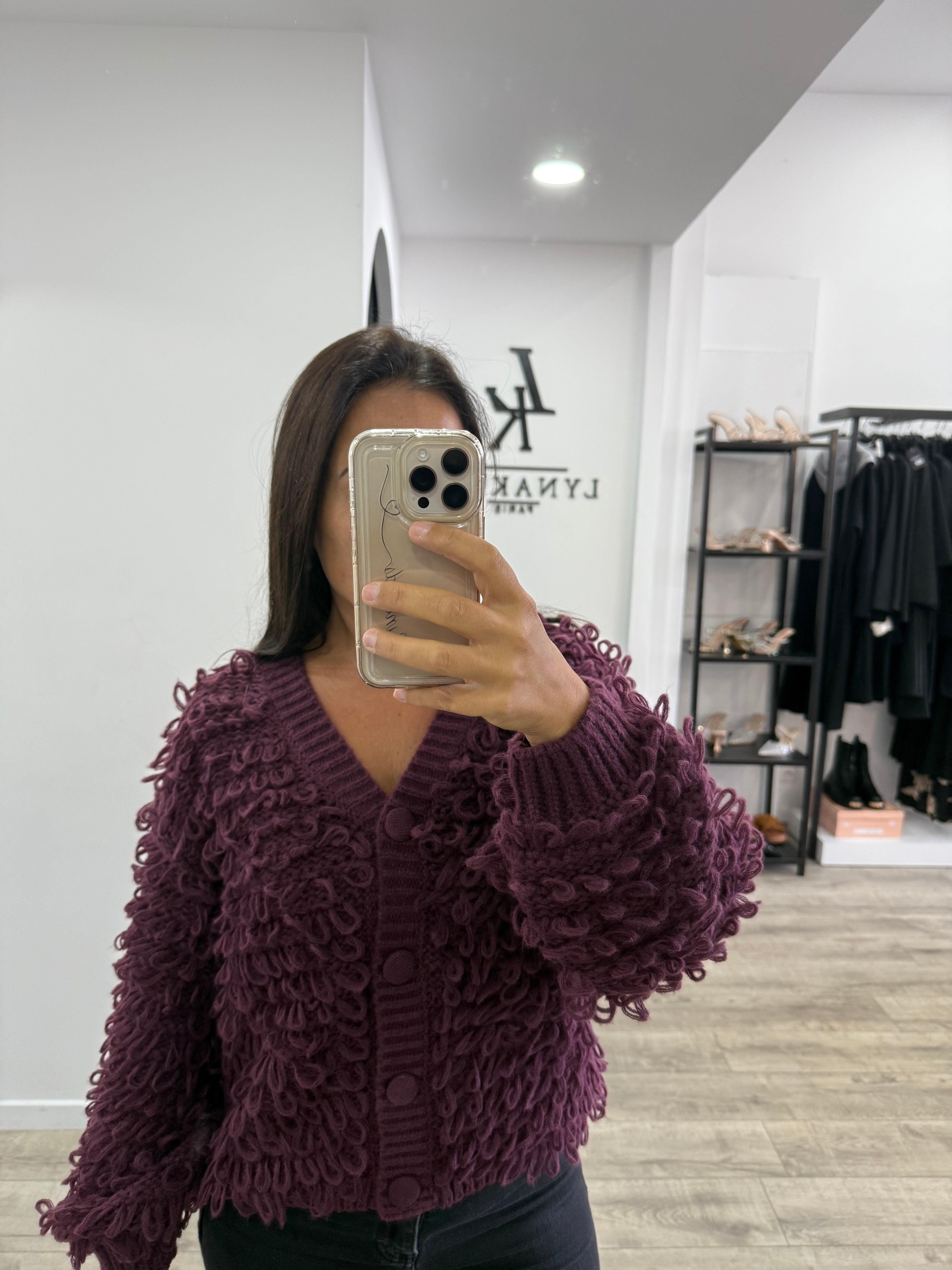 Gilet prune grosse maille