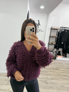 Gilet prune grosse maille