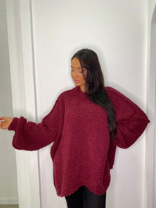 Pull maxi laine bouclé Bordeaux