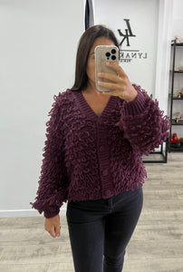Gilet prune grosse maille