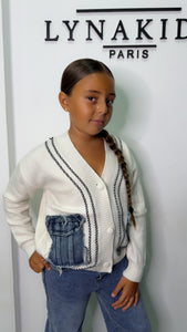 Gilet bi matière blanc jeans