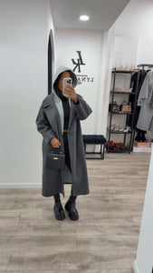 Manteau gris capuche over size