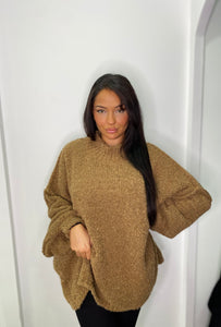 Pull maxi laine bouclé camel