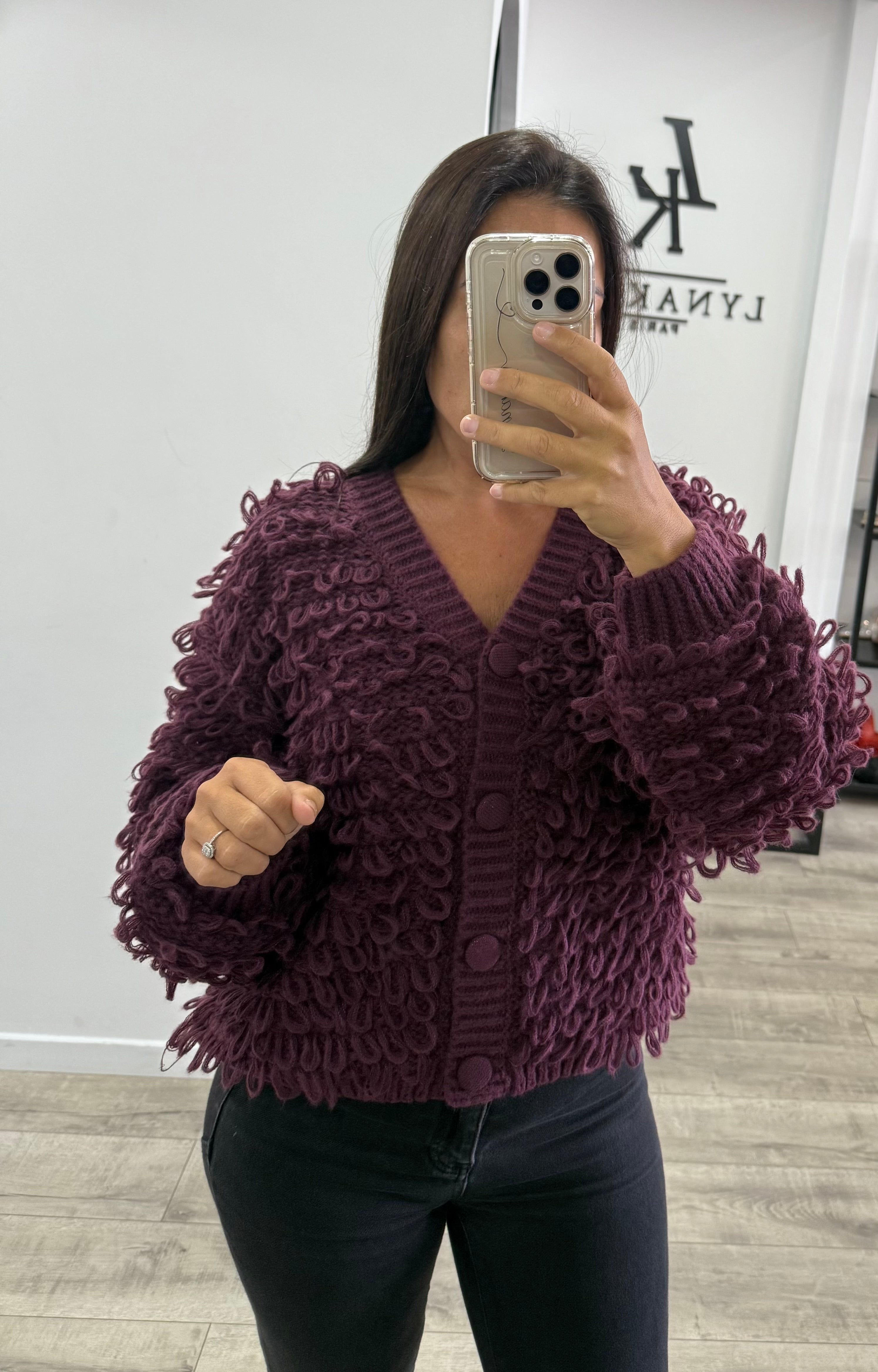 Gilet prune grosse maille