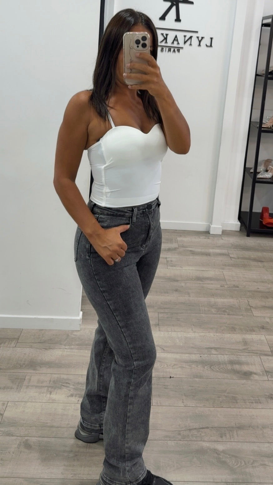 Jeans gris chiné