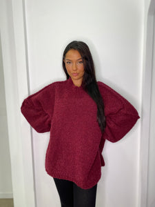 Pull maxi laine bouclé Bordeaux