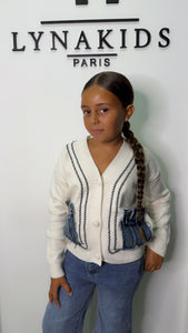 Gilet bi matière blanc jeans