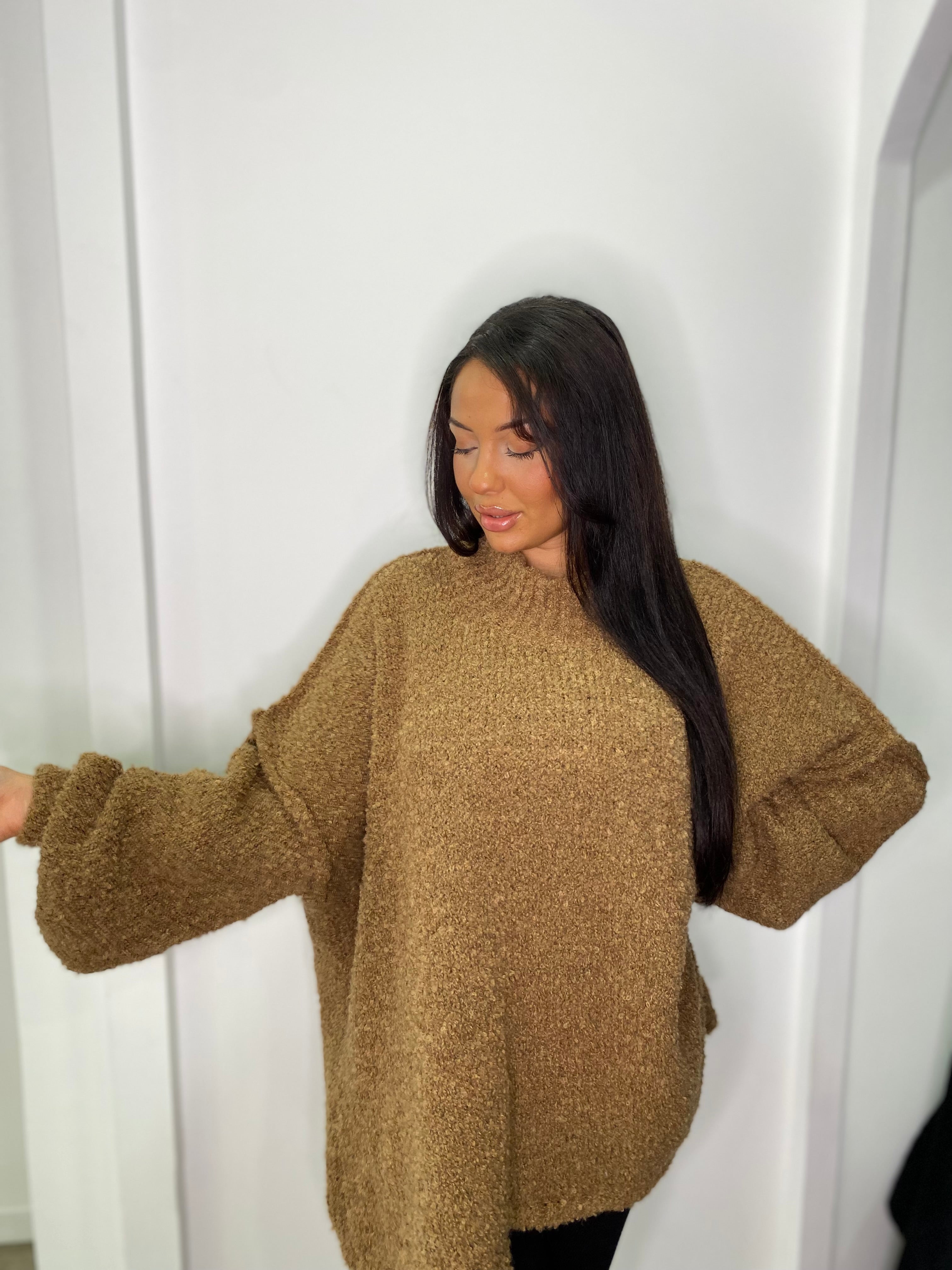 Pull maxi laine bouclé camel