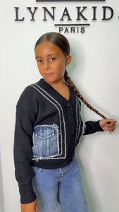 Gilet bi matière Noir jeans