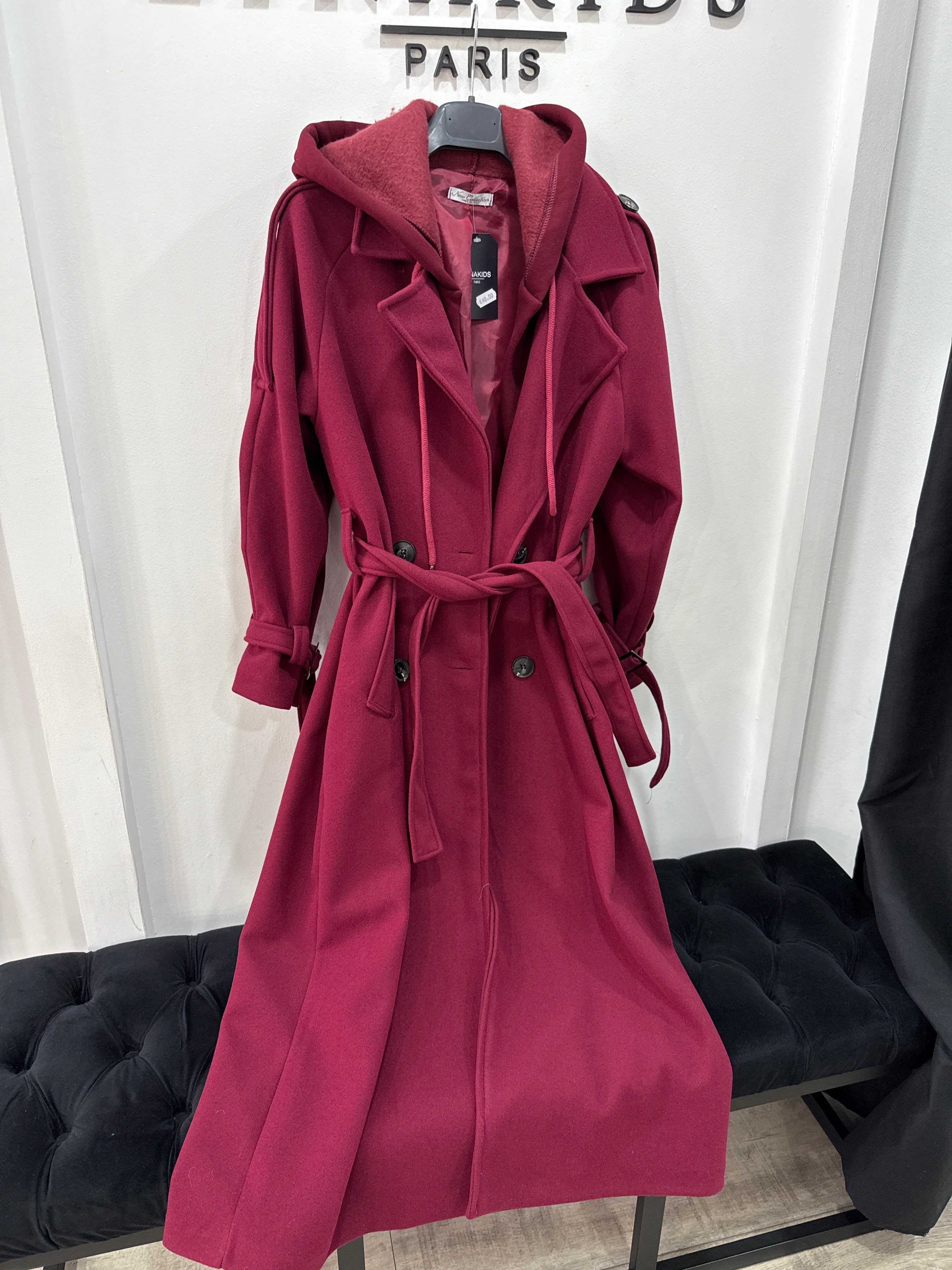 Manteau Bordeaux à capuche