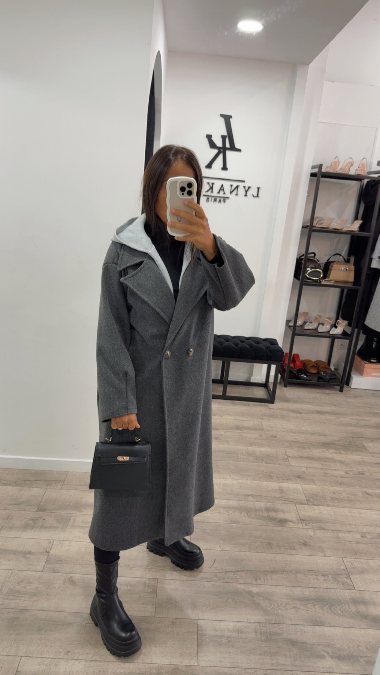 Manteau gris capuche over size