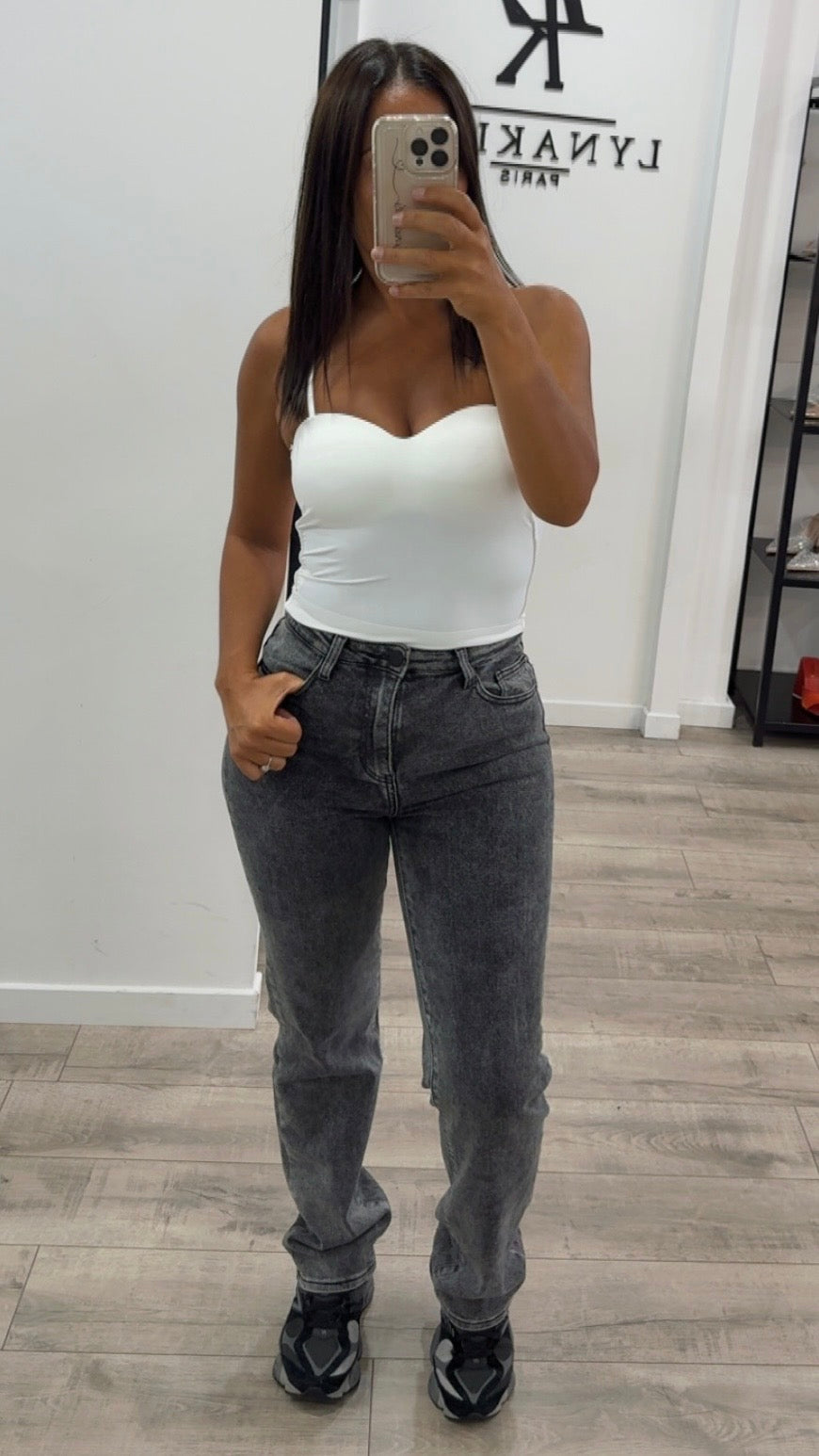 Jeans gris chiné