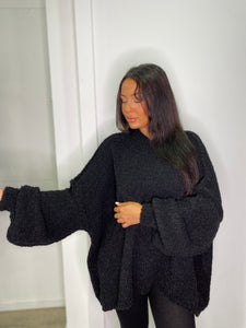 Pull maxi laine bouclé noir