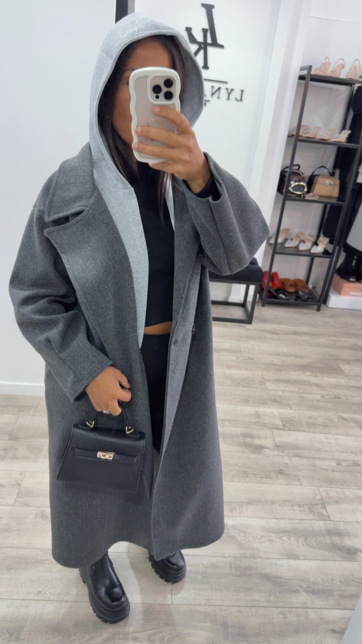 Manteau gris capuche over size