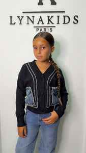 Gilet bi matière Noir jeans