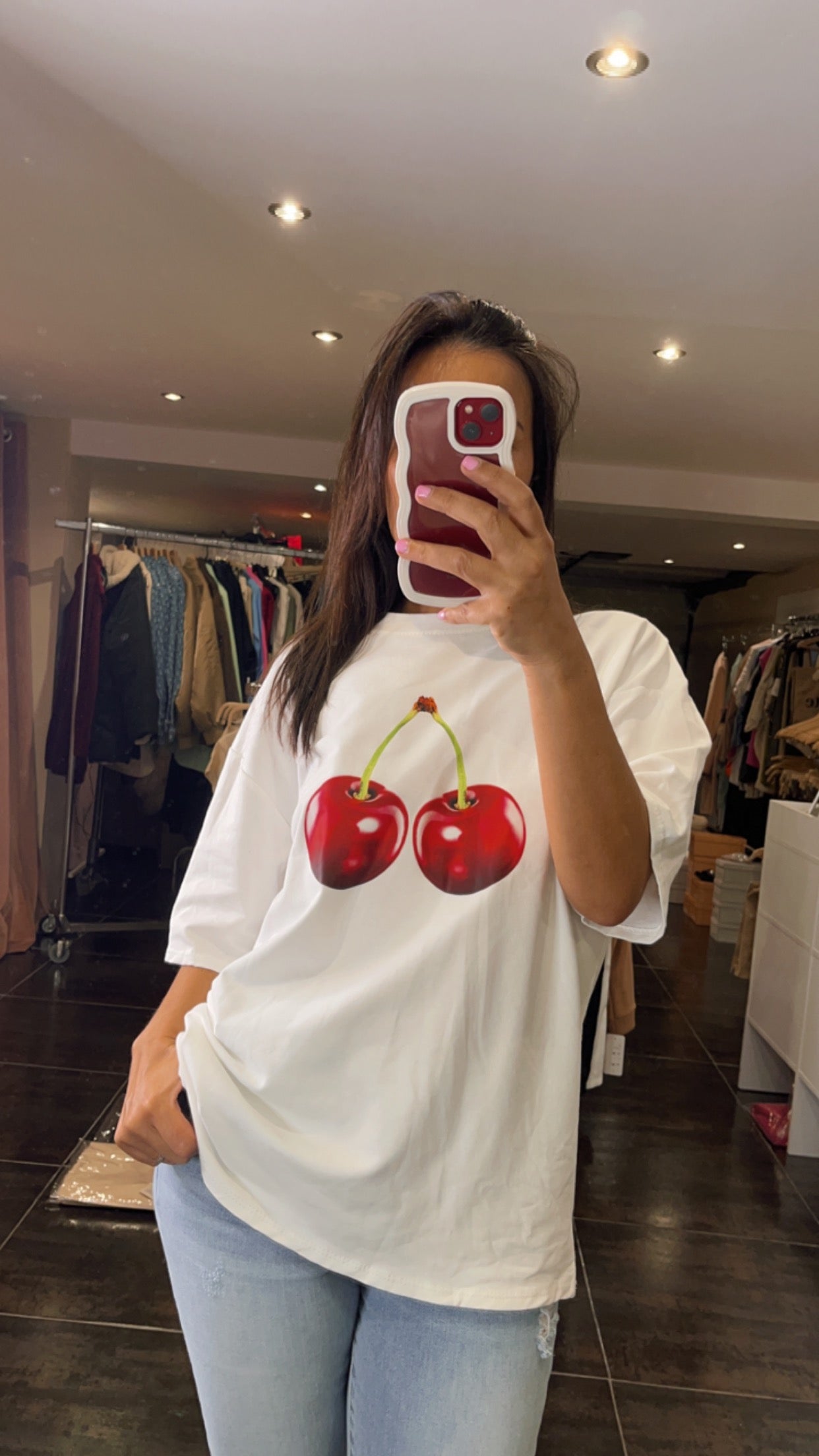 T-shirt cerise blanc