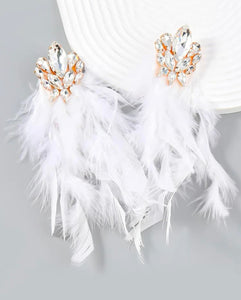 Boucles d’oreilles plume blanche strass 2